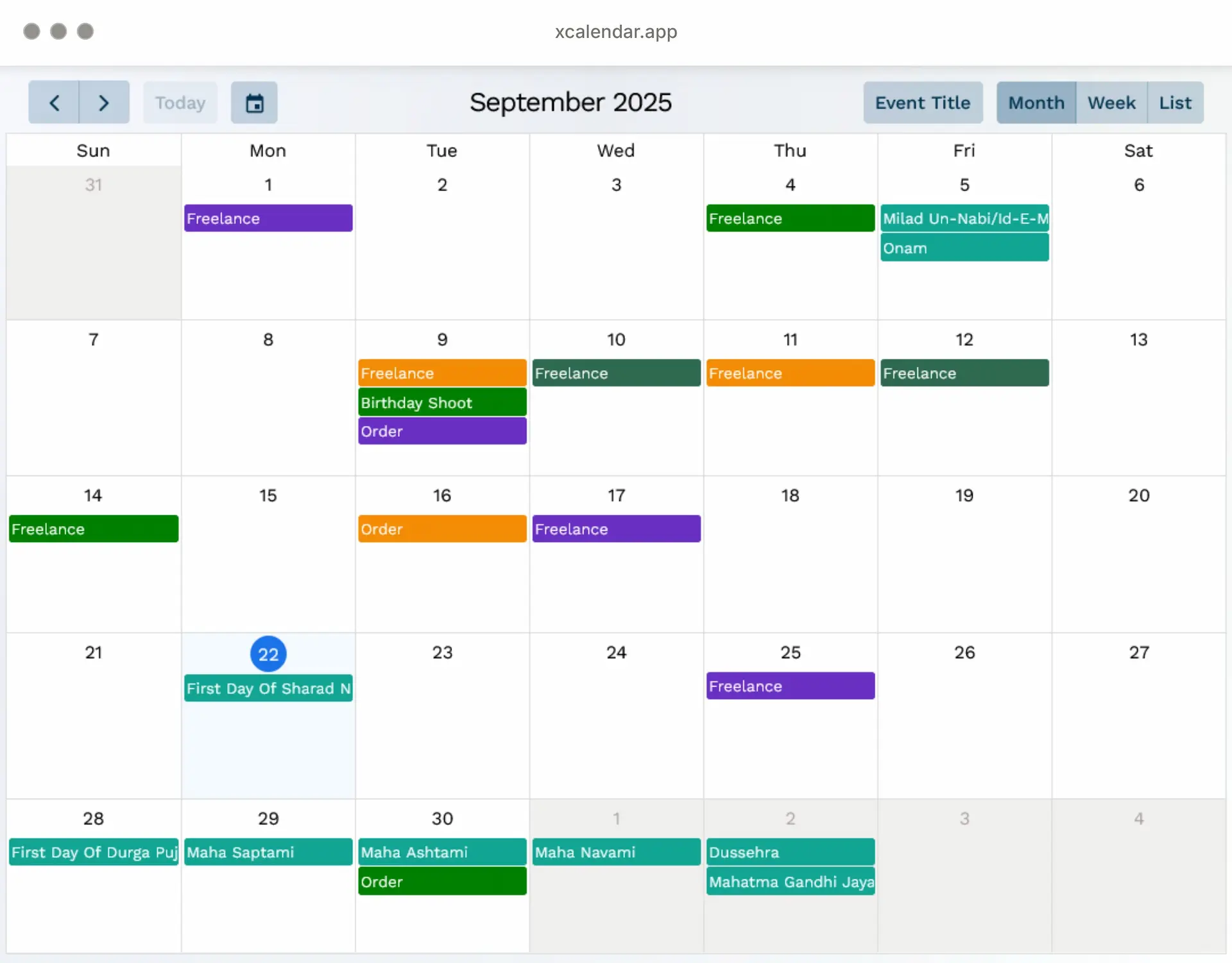 xcalendar Features